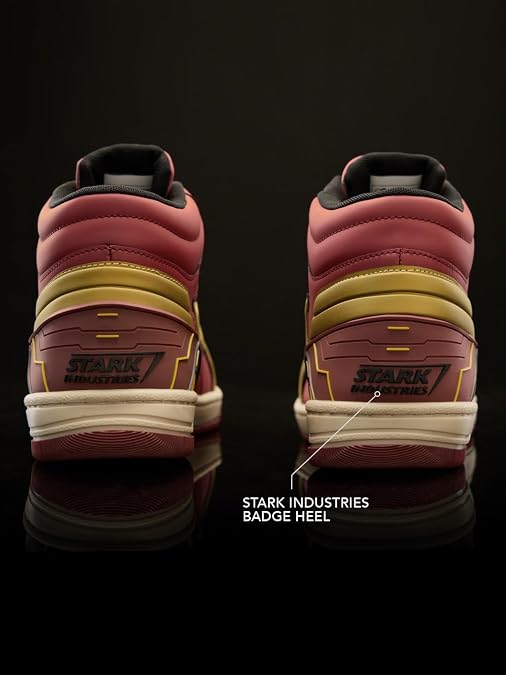 The Souled Store Iron Man: Arc Reactor Men and Boys High Top Sneakers Maroon and Gold Streetwear Smooth Synthetic Cushioned Midsole Red Rubber Sole Lace Up Closure Padded Ankle Collar - Image 2