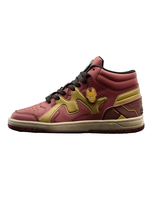 The Souled Store Iron Man: Arc Reactor Men and Boys High Top Sneakers Maroon and Gold Streetwear Smooth Synthetic Cushioned Midsole Red Rubber Sole Lace Up Closure Padded Ankle Collar
